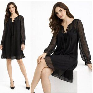 ABS Black Sheer Chiffon Flow Dress Long Sleeve Flowy Tunic Size Large